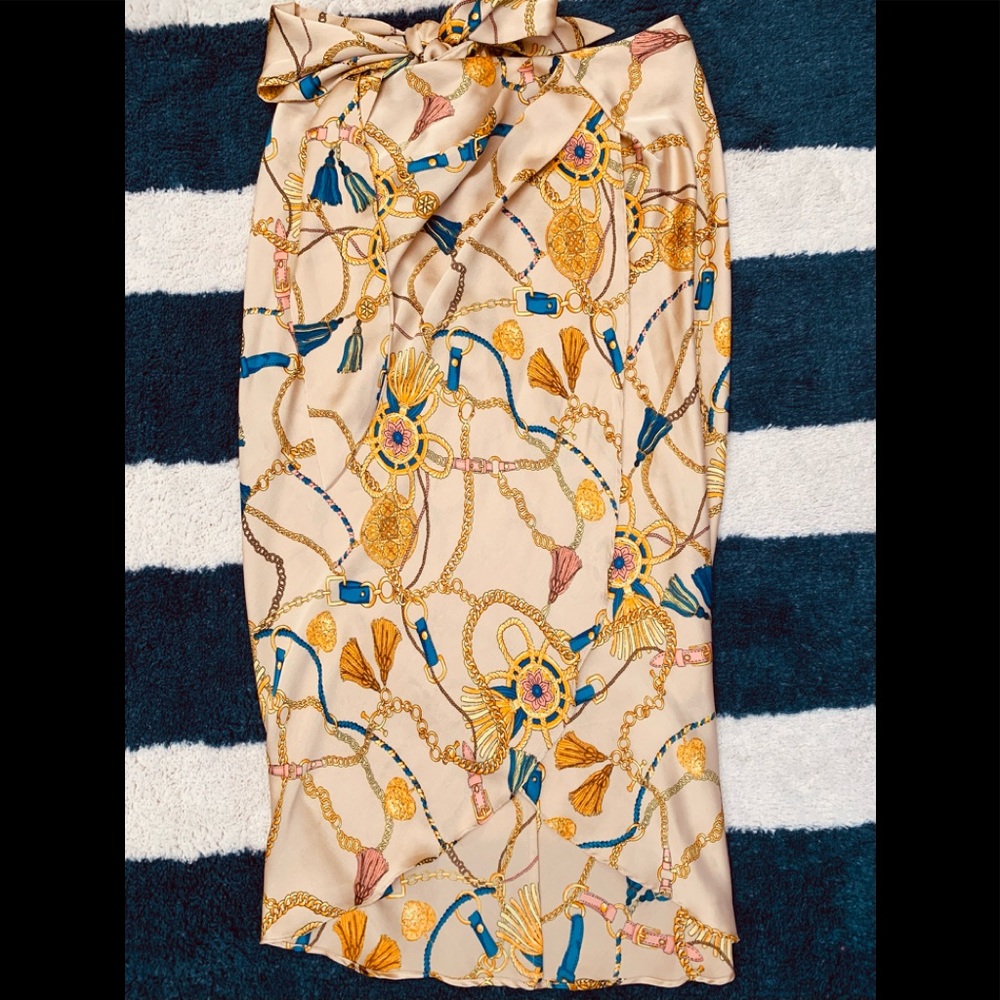 Anthropologie Moon River 🌙 Nautical Gold Chain Anchor Print Midi wrap sk…
